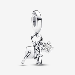 Pandora 2024 Graduation Triple Dangle Charm Silber | 378HRTUWY