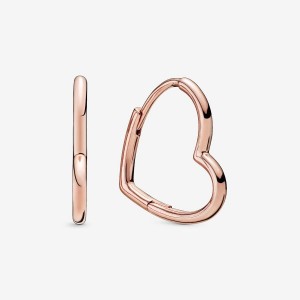 Pandora Asymmetrical Heart Hoop Earrings Rosa Gold | 647EUPLOY