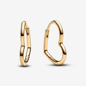 Pandora Asymmetrical Heart Hoop Earrings Gold | 813WSZRUA