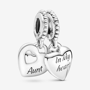 Pandora Aunt & Niece Split Heart Dangle Charm Silber | 092YGFZIT
