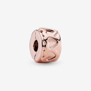 Pandora Band of Hearts Clip Charm Rosa Gold | 817YZQKPG