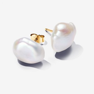 Pandora Baroque Treated Freshwater Cultured Pearl Stud Earrings Gold | 153OXQRCP