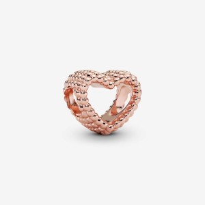 Pandora Beaded Open Heart Charm Rosa Gold | 346XYOLFA