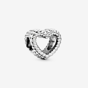 Pandora Beaded Open Heart Charm Silber | 621DMNWQO