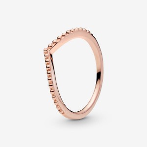Pandora Beaded Wishbone Ring Rosa Gold | 507DOXHBN
