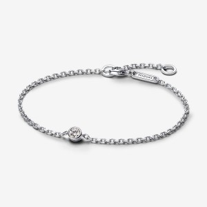 Pandora Bezel Chain Bracelet 0.15 carat tw Sterling Silver Silber | 398EDZLKV