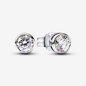 Pandora Bezel Stud Earrings 0.50 carat tw Sterling Silver Silber | 380KJDUXW