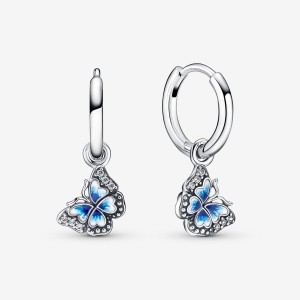 Pandora Blue Butterfly Hoop Earrings Silber | 481DVQFEL