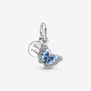 Pandora Blue Butterfly & Quote Double Dangle Charm Silber | 298FVEGCM