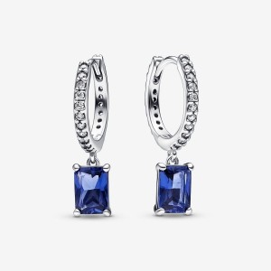 Pandora Blue Rectangular Sparkling Hoop Earrings Silber | 286SVPQUG