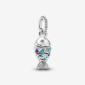 Pandora Blue Scaled Fish Dangle Charm Silber | 962HYGJAT