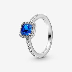 Pandora Blue Square Sparkle Halo Ring Silber | 534XZWIYB