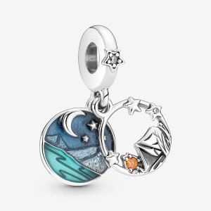 Pandora Camping Night Sky Double Dangle Charm Silber | 679VKQHBA