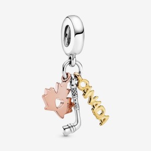 Pandora Canada, Maple Leaf & Hockey Stick Dangle Charm Rosa | 067TLVOAG