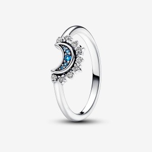 Pandora Celestial Blue Sparkling Moon Ring Silber | 156PDELWT