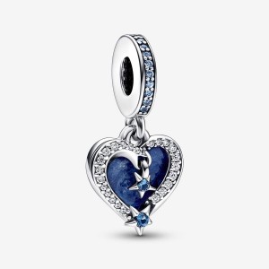 Pandora Celestial Shooting Star Heart Double Dangle Charm Silber | 589FUSNEP
