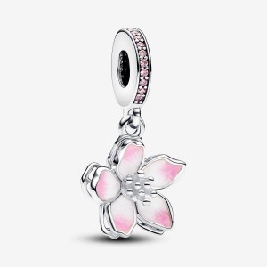 Pandora Cherry Blossom Dangle Charm Silber | 912DJWXKY