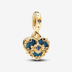 Pandora Cinderella's Carriage & Heart Double Dangle Charm Gold | 046WHPSYZ