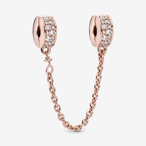 Pandora Clear Pave Safety Chain Clip Charm Rosa Gold | 584VZFQSH