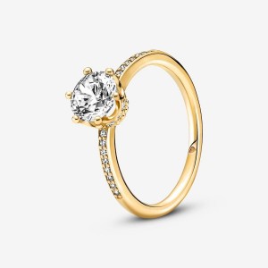 Pandora Clear Sparkling Crown Solitaire Ring Gold | 567VXFBLG