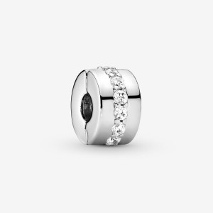 Pandora Clear Sparkling Row Clip Charm Silber | 986QTSUON