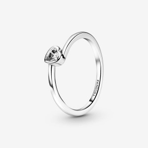 Pandora Clear Tilted Heart Solitaire Ring Silber | 019QJHPXT