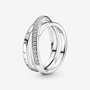 Pandora Crossover Pave Triple Band Ring Silber | 678FOQXYP