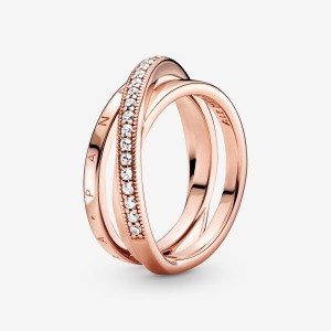 Pandora Crossover Pave Triple Band Ring Rosa Gold | 748QHNDIY