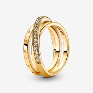 Pandora Crossover Pave Triple Band Ring Gold | 013OMRQEU