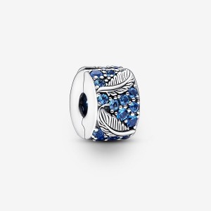 Pandora Curved Feather & Pave Clip Charm Silber | 124VKHYFW