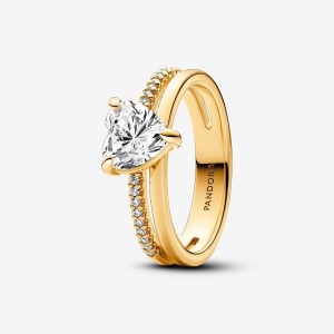 Pandora Double Band Heart Ring Gold | 613XLGBRI
