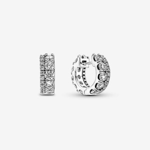 Pandora Double Band Pave Hoop Earrings Silber | 413KMCANY