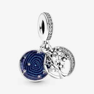 Pandora Double Dangle Tree & Galaxy Moon Charm Silber | 687SUERDB