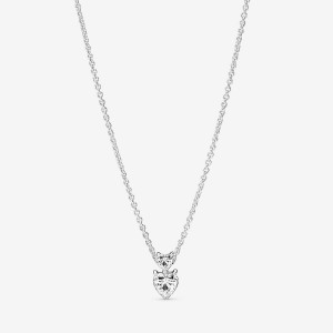 Pandora Double Heart Pendant Sparkling Collier Necklace Silber | 079EDKCSU