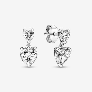 Pandora Double Heart Sparkling Stud Earrings Silber | 018PBADMK