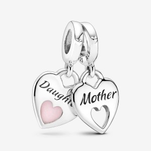 Pandora Double Heart Split Dangle Charm Silber | 394CZIKYG