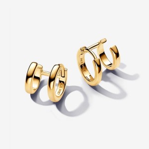 Pandora Double Huggie Hoop Earrings Gold | 463CFOHAR