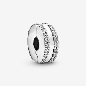 Pandora Double Lined Pave Clip Charm Silber | 064YKUOWN