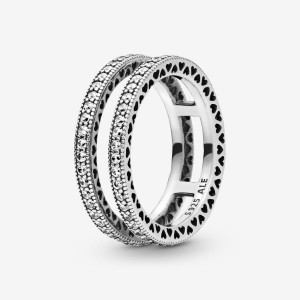 Pandora Double Sparkle and Hearts Ring Silber | 956YNRPOB