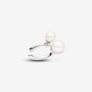 Pandora Duo Treated Freshwater Cultured Pearls Ear Cuff Silber | 802OHQPIW