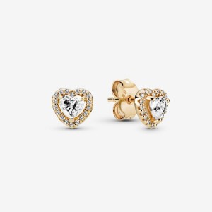 Pandora Elevated Heart Stud Earrings Gold | 761ZWQNBA