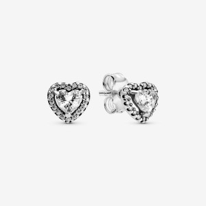 Pandora Elevated Heart Stud Earrings Silber | 927RTAZDU