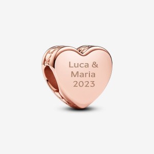 Pandora Engravable Heart Charm Rosa Gold | 286QWLKTY