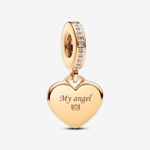 Pandora Engravable Heart Tag Dangle Charm Gold | 831FZYKGB