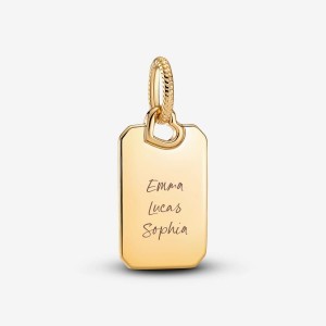 Pandora Engravable Rectangle Tag Pendant Gold | 026YBXVHK