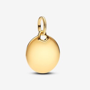 Pandora Engravable Round Tag Dangle Charm Gold | 462GFRCYJ
