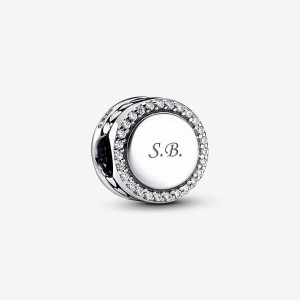 Pandora Engravable Sparkling Button Charm Silber | 236LPFTVA