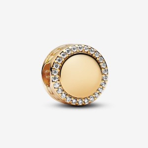 Pandora Engravable Sparkling Button Charm Gold | 384AWQNMX
