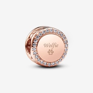 Pandora Engravable Sparkling Button Charm Rosa Gold | 541TDULEC
