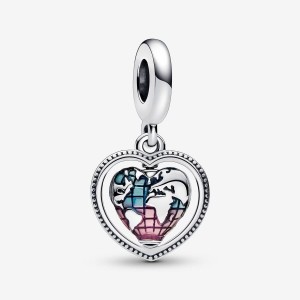 Pandora Family Spinning Heart Globe Dangle Charm Silber | 317EYZWGQ